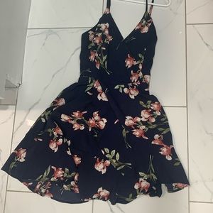 Navy blue flowy dress with pink flowers